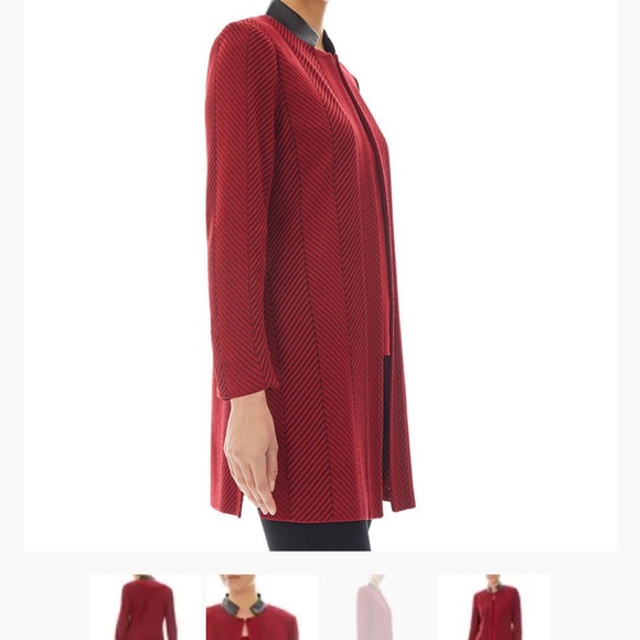 Ming Wang XL NWOT long jacket in red black herringbone knit - Picture 3 of 3